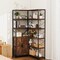 L-Shaped 6-Tier Wood Storage Corner Bookshelf with Cabinet and Metal Frame for Living Room or Office
